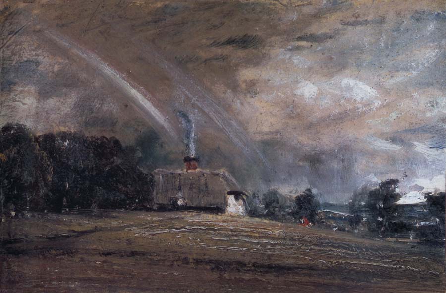 Landscape study,cottage and rainbow